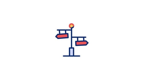 Animated Flat Design Signpost Icon with Direction Arrows