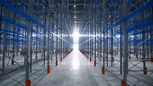 Indoors Large Modern Industrial Structures Warehouse Building With Metal Shelves