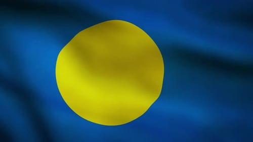 Waving Blue Flag with Yellow Circle Loop Animation