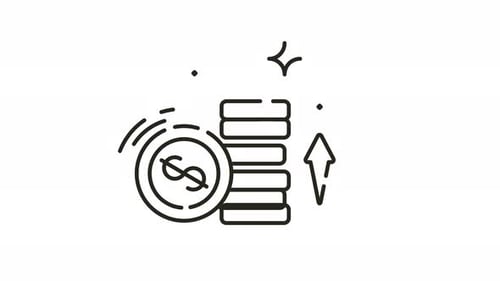 Animated Line Icon of Stacking Coins and Growth Arrow