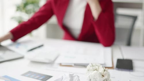 Business Woman seriously stressed working and headache due to office syndrome.