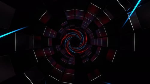 Red And Blue Spiral Neon Lines In Tunnel Of Squares Background Vj Loop In 4K