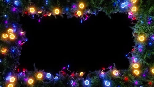 Animated Christmas Tree Border with Twinkling Lights
