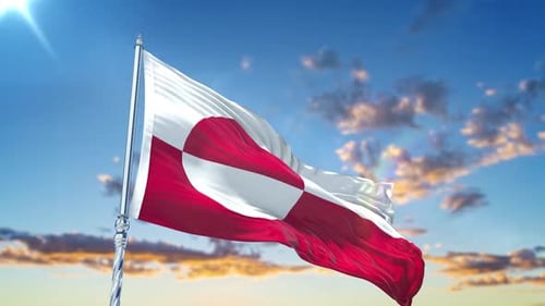 Realistic Greenland Flag Waving with Beautiful Sky Background