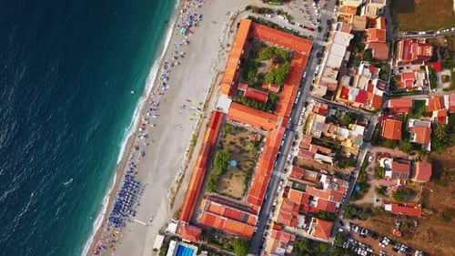 Aerial View of Summer Vibes and Lively Beach in Sicily, Italy