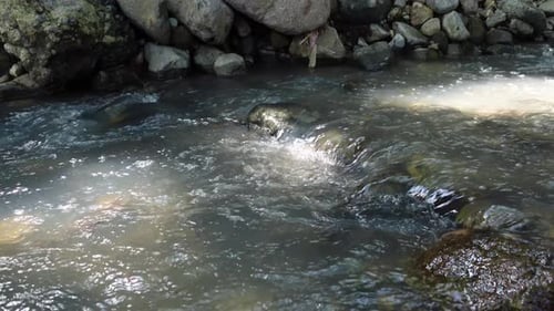 Ruhiger fließender Bach über glatten Felsen