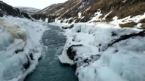 Icy River Flowing Through a Snowy Landscape