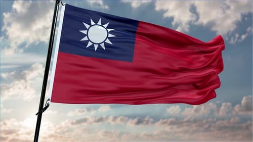 Realistic Taiwan Flag Waving in Cloudy Sky