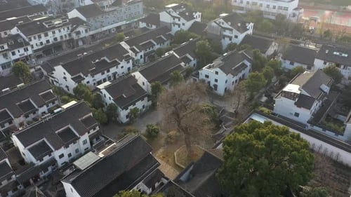 Aerial View of Urban Ancient Architecture and Street View Suzhou City Jiangsu Province China
