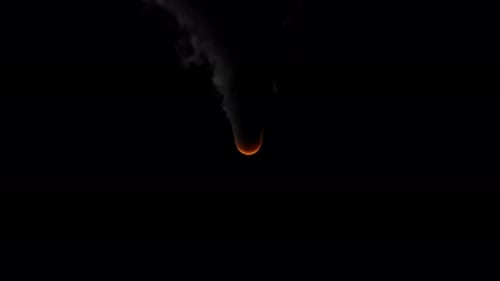 Burning Meteor with black smoke, transparent background