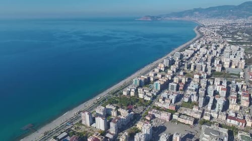 Aerial Video Aerial Perspective of an Urban Coastal Landscape With Clear Mediterranean Views and