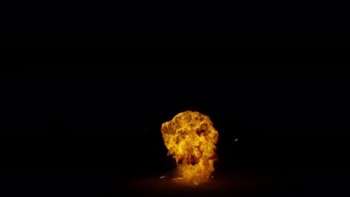Collection Detonate : une détonation au centre du cadre en bas avec une boule de feu déferlante et