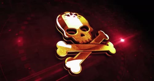 Cyber attack with skull symbol 3d digital concept loop