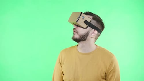 One Adult Guy Shocked Look in Spectacles in Chromakey Greenbox Isolated Close