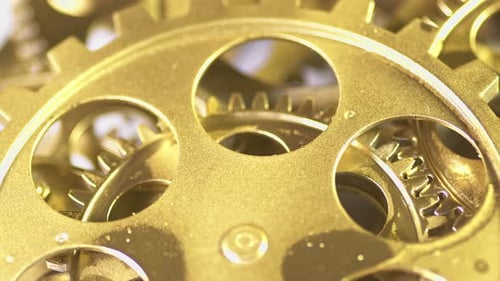 Working Of Historical Gold Color Gear Cogs Wheel Mechanism