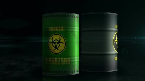 3D Animated Biohazard Drums with Danger Warning