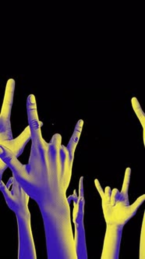 Spinning Colour Halftone Rock Symbol Hands Portrait Background Loop