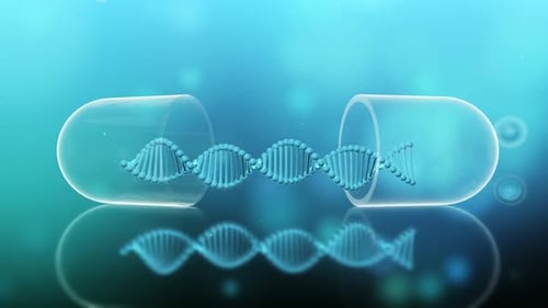 Animated DNA Double Helix Spinning Inside Transparent Medical Capsule