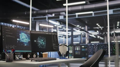 AI Development Workstation in Data Center Displaying Machine Learning Code
