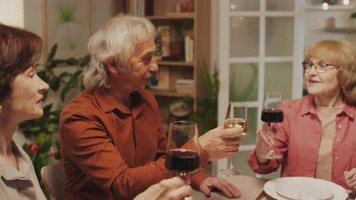 Group of Friends Toasting Wine at Dinner Party