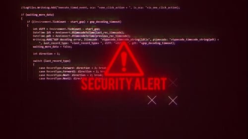 Digital Security Alert Glitch Text and Code Animation