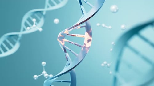 Rotating DNA Double Helix with Glowing Molecular Structure Background
