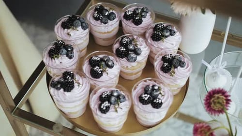 Candy Bar Wedding Candy Buffet Tasty Dessert with Blueberries and Blackberry Closeup Delicious Candy
