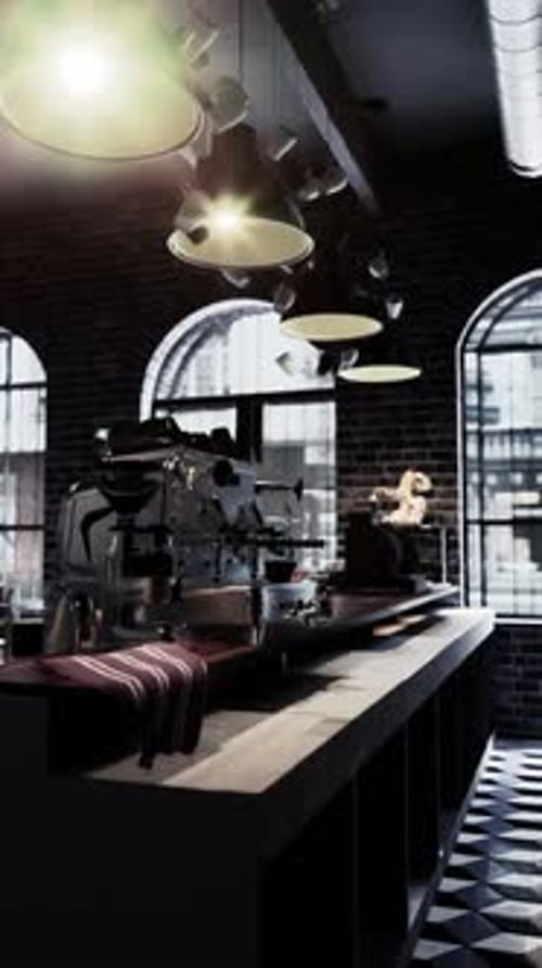 Modern Restaurant With Black and White Checkered Floor