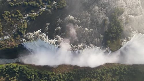 Aerial drone view of Victoria Falls, between Zambia and Zimbabwe