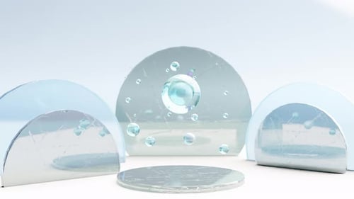 Levitating Crystals Above Glass Display 3d Animation Loop