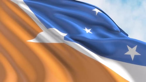 Abstract Waving Flag with Blue Orange and White Elements