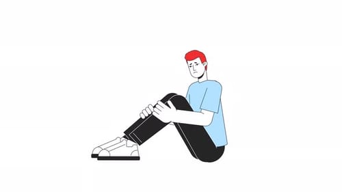 Animated Man Holding Knee with Changing Expression