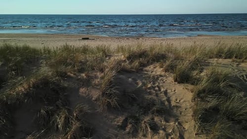 Drone Flyover of Coastal Dunes and Ocean Capturing Beauty of Nature and Tranquil Scenery From Above