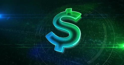 Futuristic Dollar Symbol Rotating on a Digital Tech Background