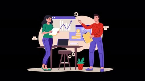 Animated Business People Analyzing Data and Growth