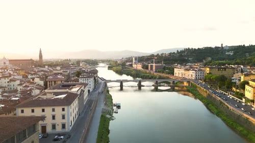Florence Aerial View of Ponte Alle Grazie and Arno River Italy