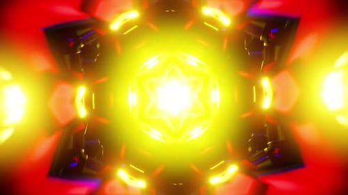 Gelbes Starcore-Kaleidoskop VJ Loop mit glänzenden sechseckigen Reflexionen