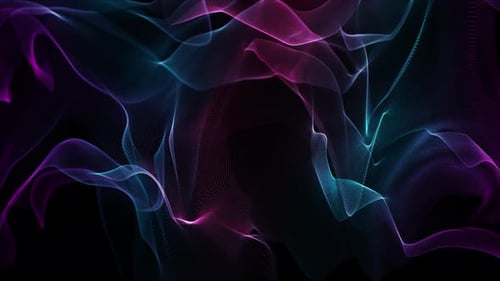 Onda dinâmica de fumaça roxa: padrão de fluxo suave com efeitos de IA brilhantes no ciberespaço
