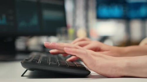 Close Up of Woman Executive Assistant Does Report Writing at Desk