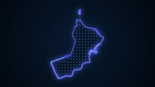 Neon Blue Oman Map Borders Outline Loop Background