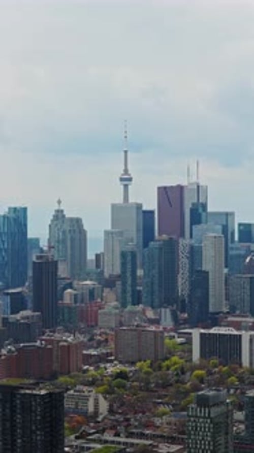 Urban Toronto Skyline Featuring CN Tower and Financial District with Tall Modern Skyscrapers and
