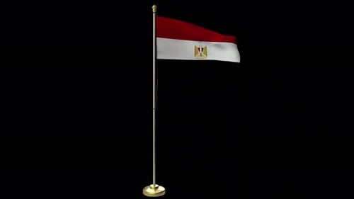 Realistic Egyptian Flag Waving on Golden Pole