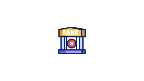 Animated Flat Design Bank Icon Cross to Checkmark
