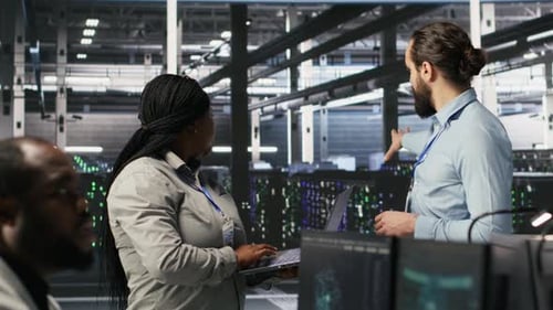 Data Center Engineers Performing Maintenance on Servers Used for AI