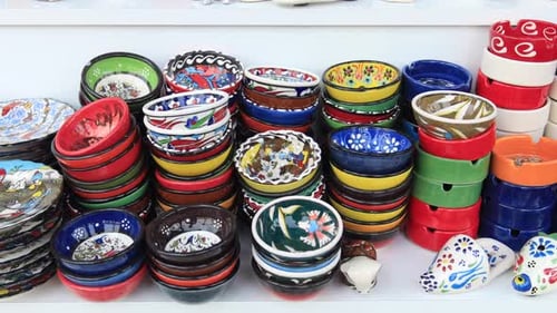 Colorful Ceramic Bowls and Plates Stacked