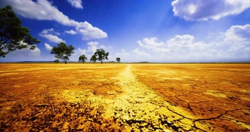 Animated Flyover of Arid Desert Landscape with Cracked Earth