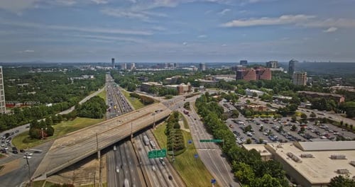 Atlanta Georgia Aerial v971 hyperlapse drone flyover interstate freeway capturing fast motion traffi