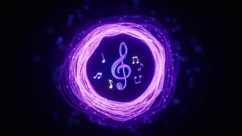 Music notes and glowing neon lines
