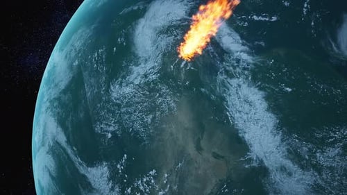 Fiery Meteor Re-entering Planet Atmosphere from Space