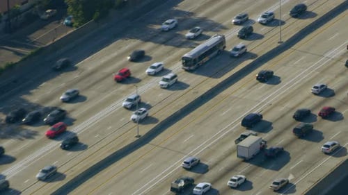 Aerial View of 110 Highway Traffic on a Sunny Day in Los